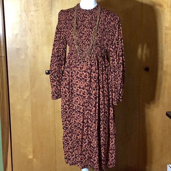 a new day Dresses & Skirts - A New Day Smocked Cottage-core Rust and Navy dress, size Large